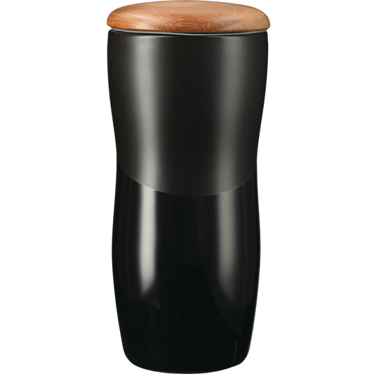 Reno Double Wall Ceramic Tumbler w/Wood Lid 10oz