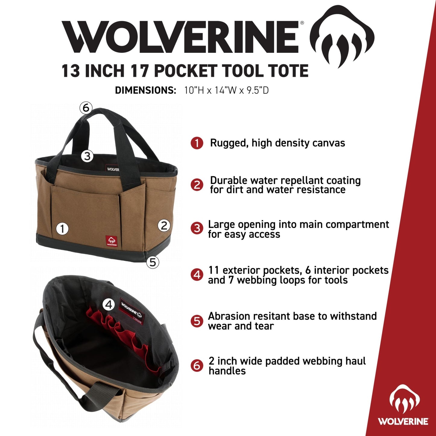 Wolverine 13" 17-Pocket Tool Tote