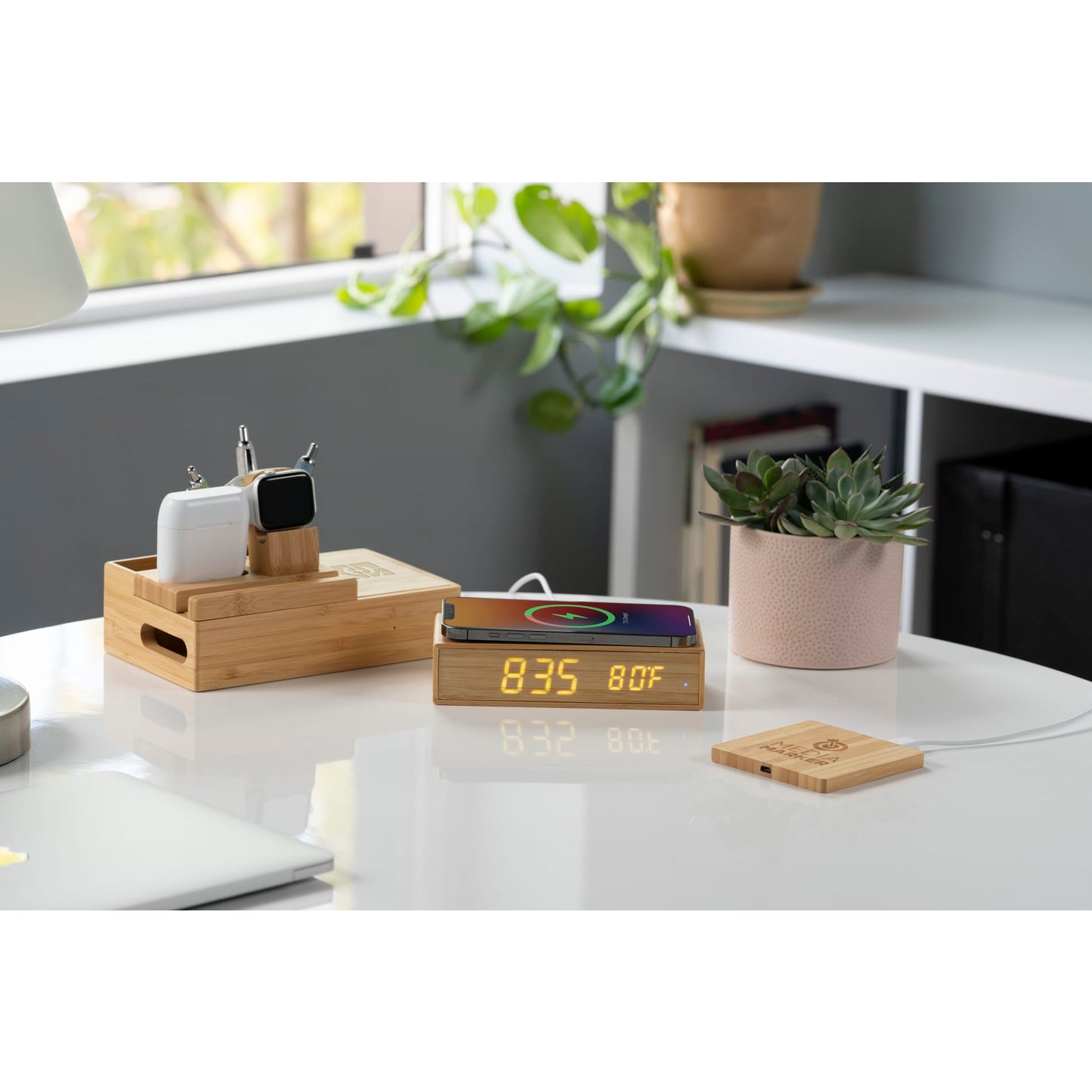 Bamboo Wireless Charging Pad with Dual Outputs