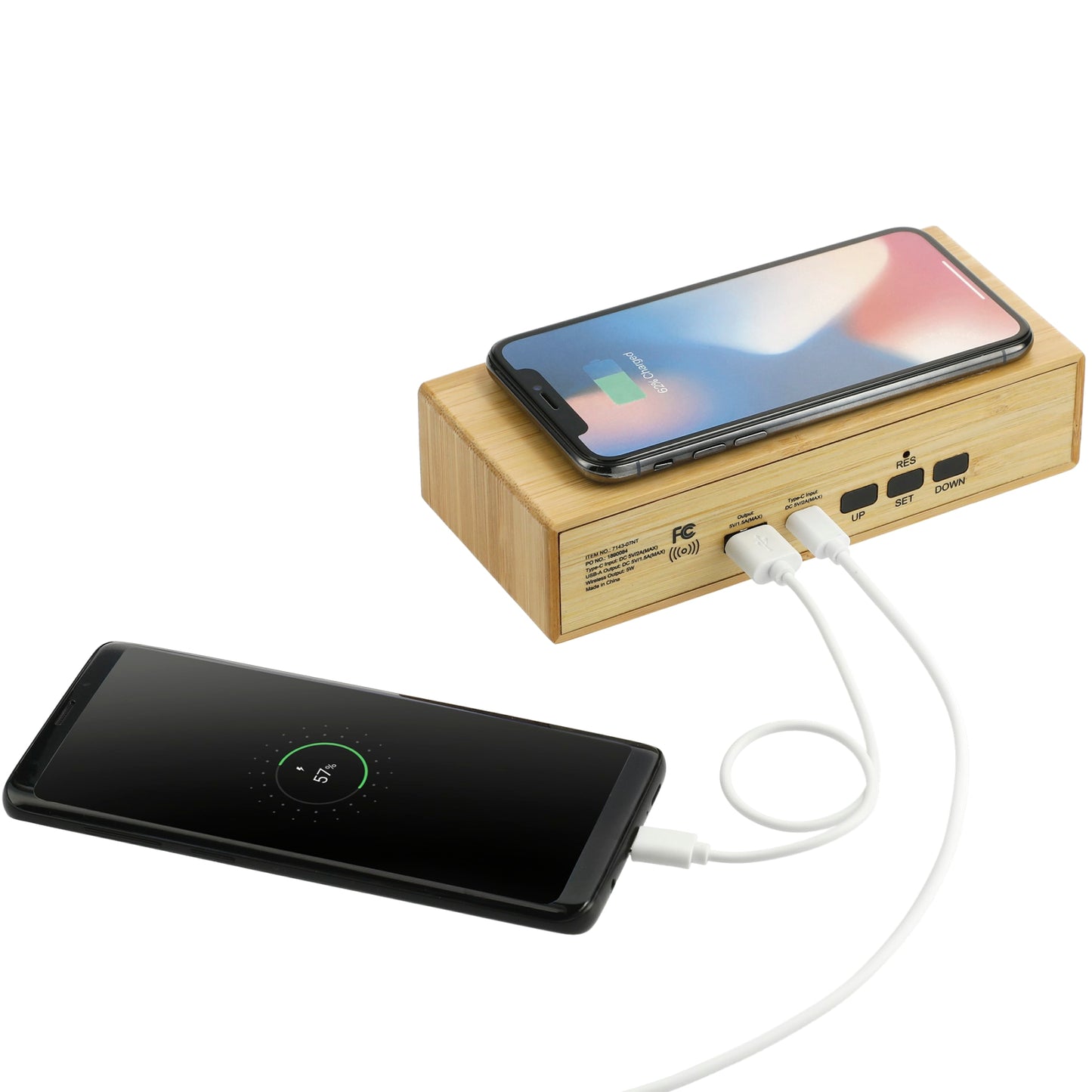 Bamboo Wireless Charging Desk Clock