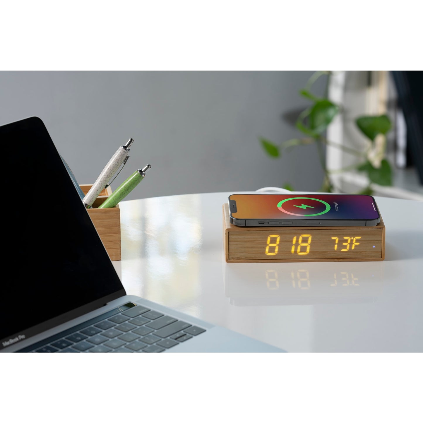 Bamboo Wireless Charging Desk Clock