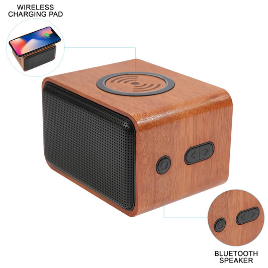 Wood Bluetooth Speaker with Wireless Charging Pad