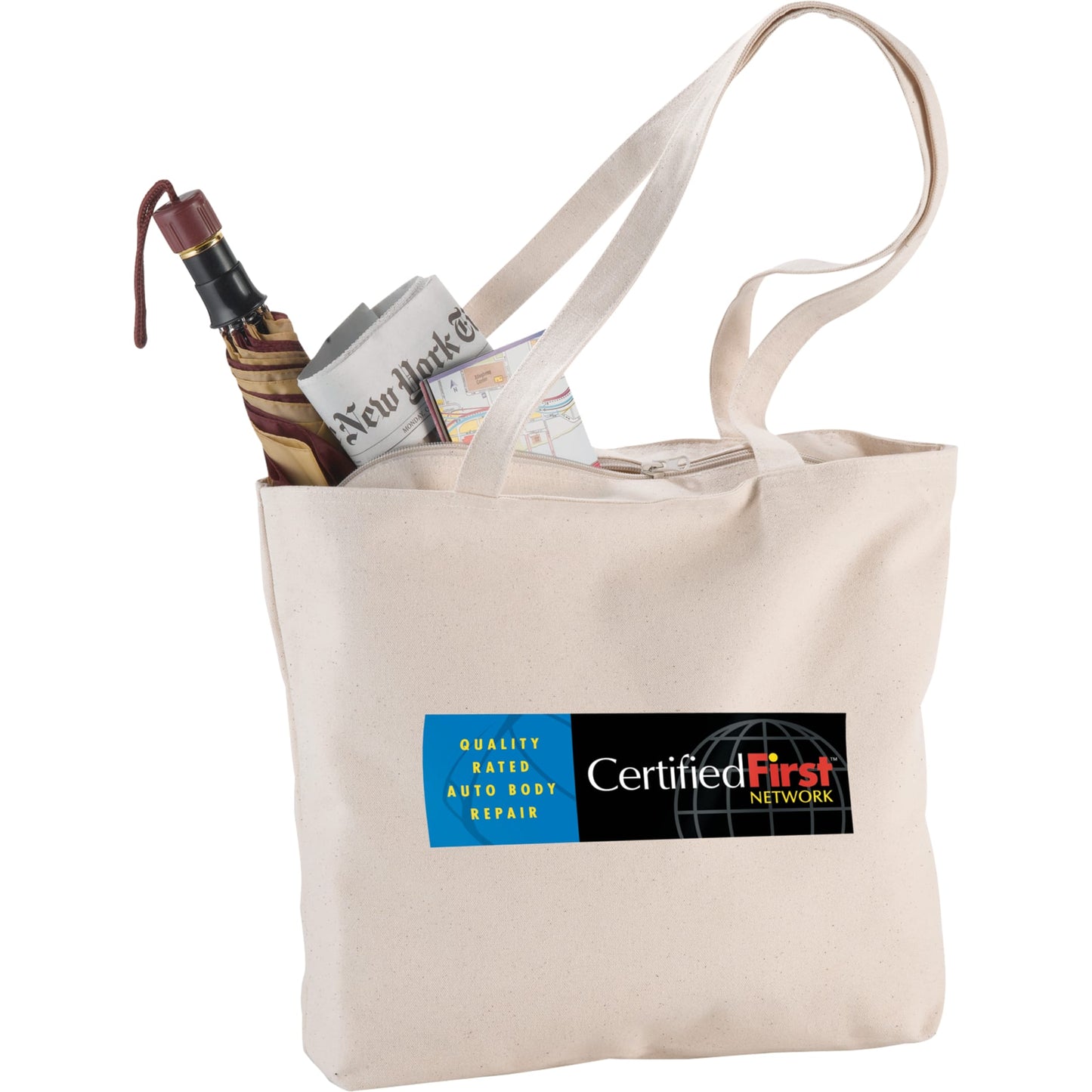 Zippered 12oz Cotton Canvas Shopper Tote