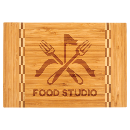 Bamboo Cutting Board with Butcher Block Inlay