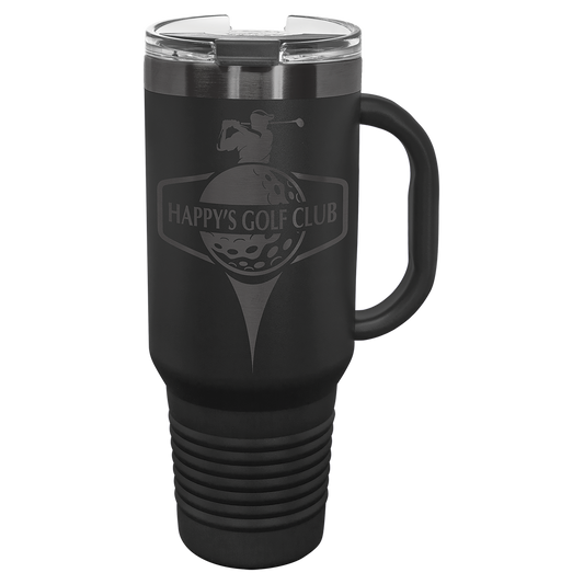 Polar Camel® 40 oz. Black/Ghost Black ION-Plated Travel Mug with Handle & Straw