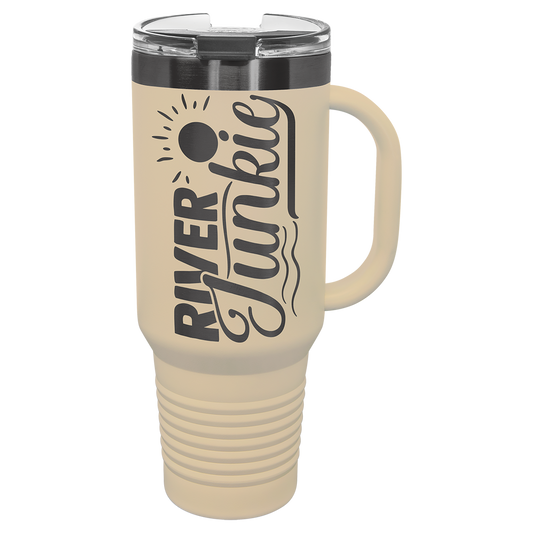 Polar Camel® 40 oz. Warm Sand/Ghost Black ION-Plated Travel Mug with Handle & Straw