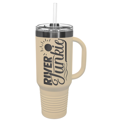 Polar Camel® 40 oz. Pastel Ghost Black ION-Plated Travel Mug with Handle & Straw