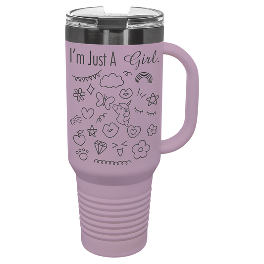 Polar Camel® 40 oz. Moody Lilac/Ghost Black ION-Plated Travel Mug with Handle & Straw