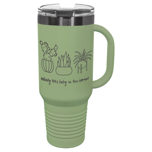 Polar Camel® 40 oz. Summer Sage/Ghost Black ION-Plated Travel Mug with Handle & Straw