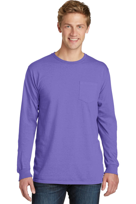 Port & Company® Beach Wash® Garment-Dyed Long Sleeve Pocket Tee