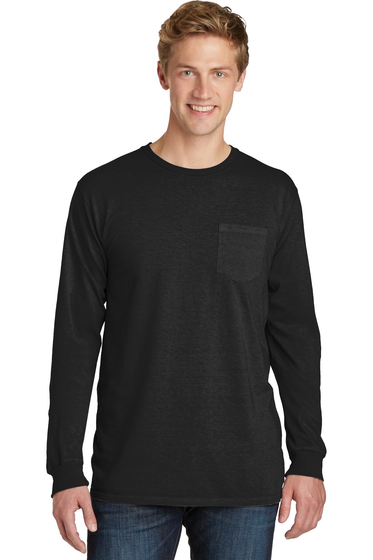 Port & Company® Beach Wash® Garment-Dyed Long Sleeve Pocket Tee