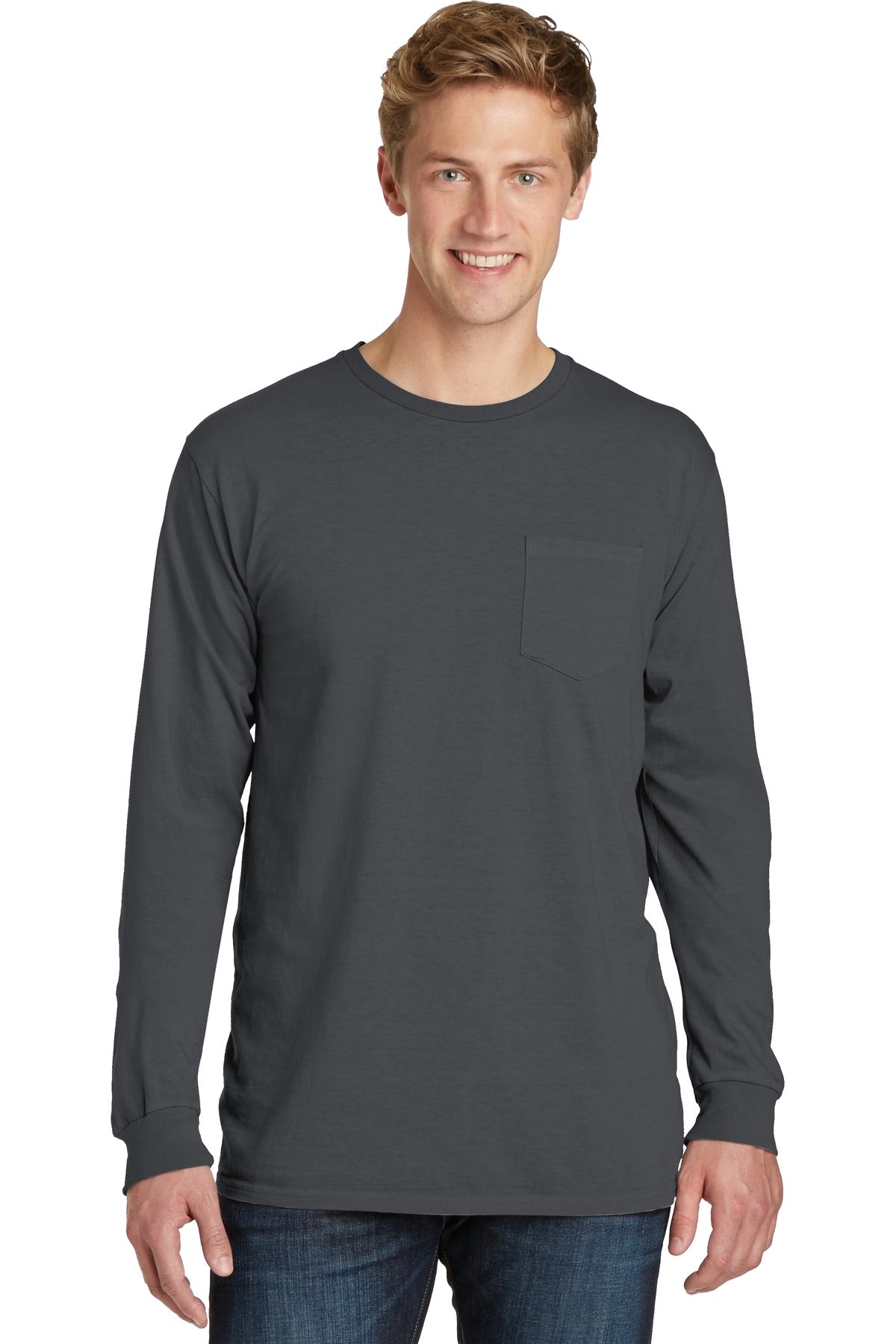 Port & Company® Beach Wash® Garment-Dyed Long Sleeve Pocket Tee