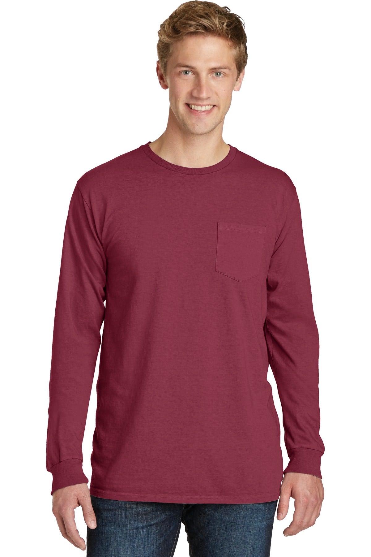 Port & Company® Beach Wash® Garment-Dyed Long Sleeve Pocket Tee