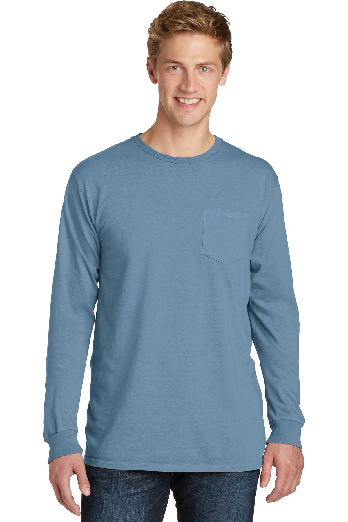 Port & Company® Beach Wash® Garment-Dyed Long Sleeve Pocket Tee