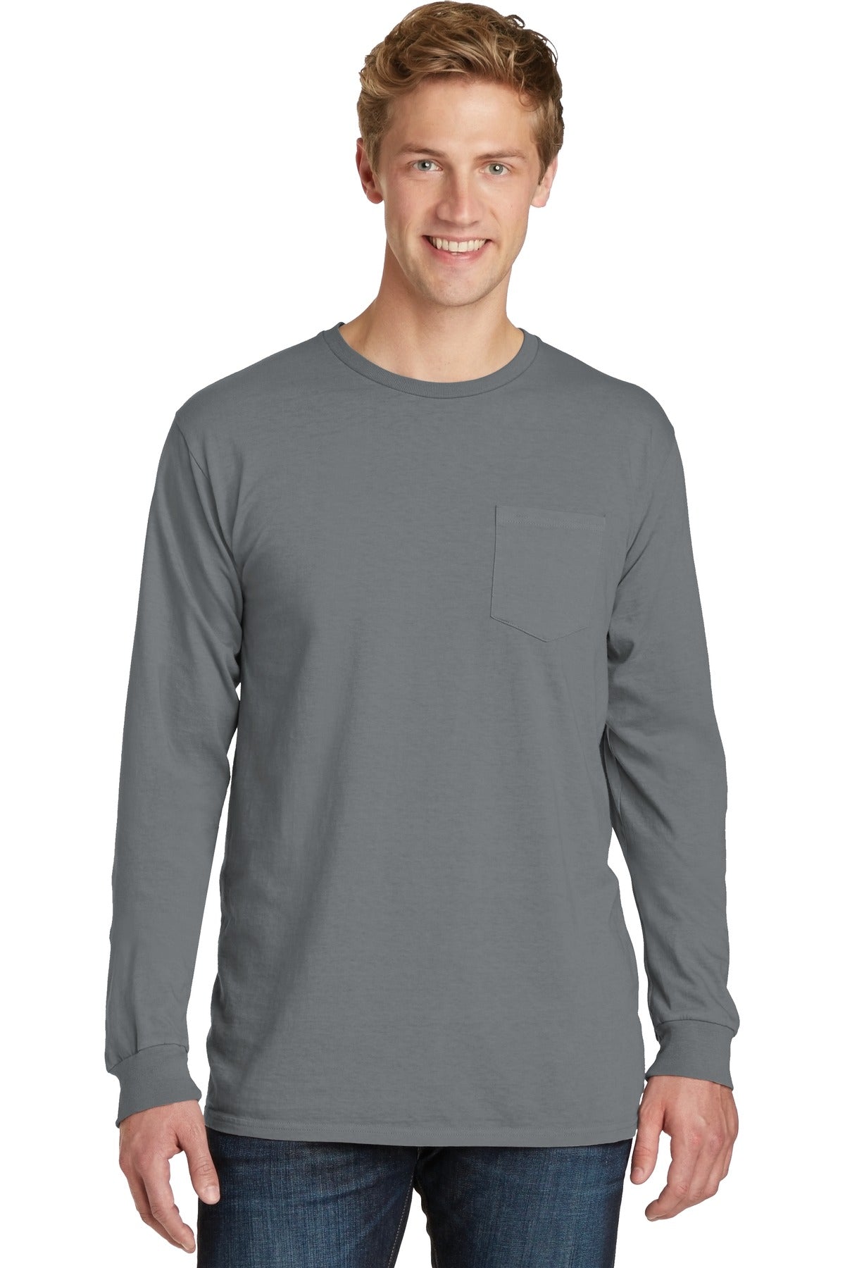 Port & Company® Beach Wash® Garment-Dyed Long Sleeve Pocket Tee