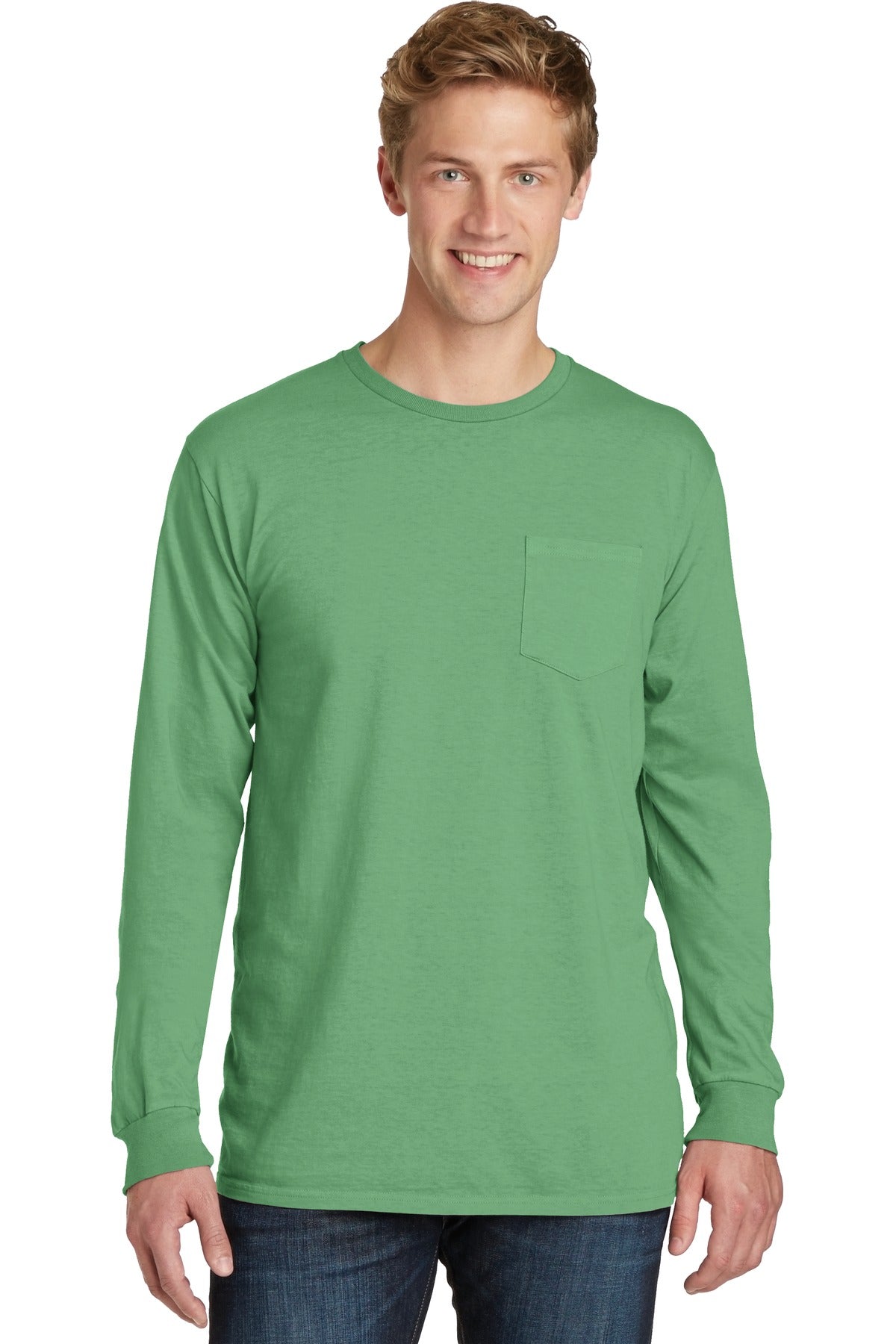 Port & Company® Beach Wash® Garment-Dyed Long Sleeve Pocket Tee