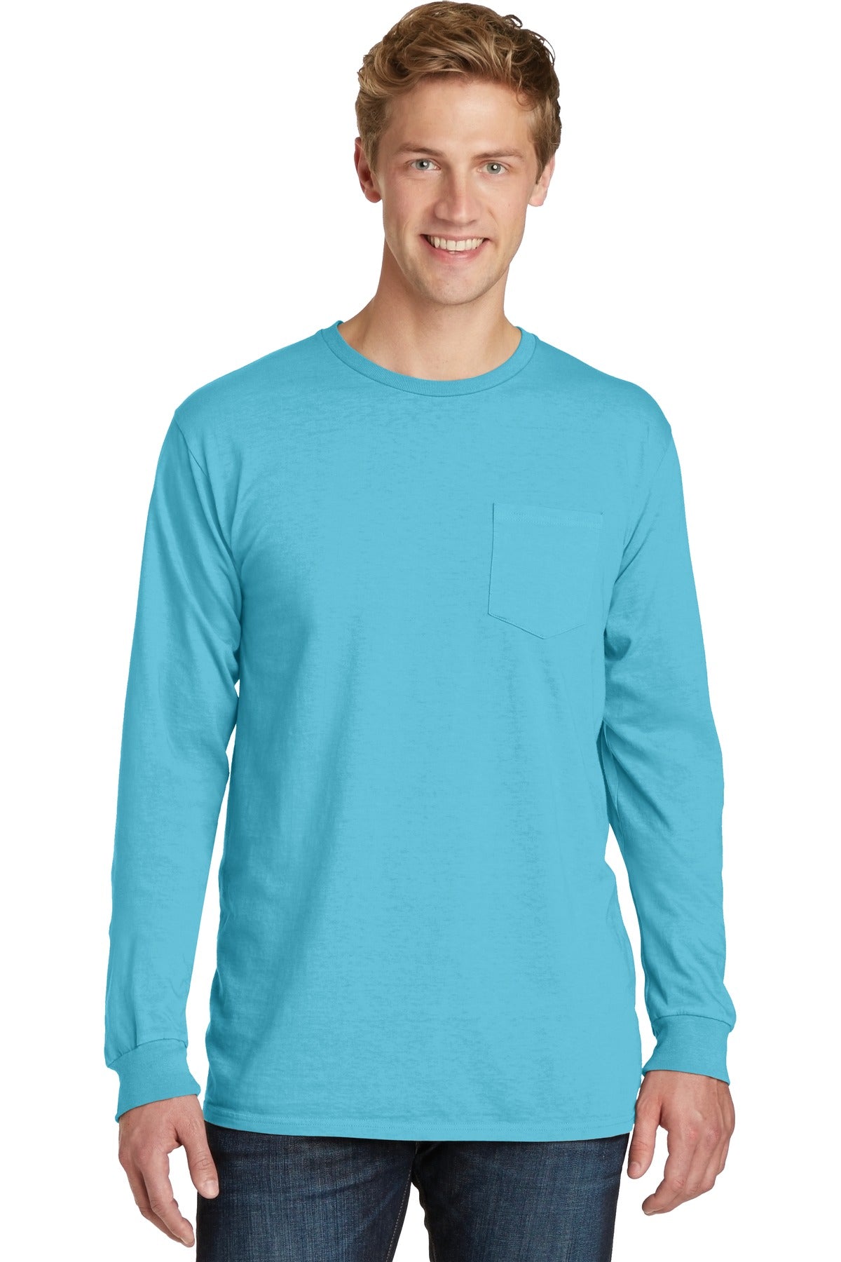 Port & Company® Beach Wash® Garment-Dyed Long Sleeve Pocket Tee