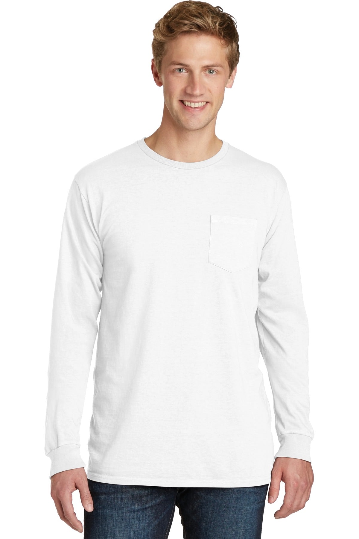 Port & Company® Beach Wash® Garment-Dyed Long Sleeve Pocket Tee