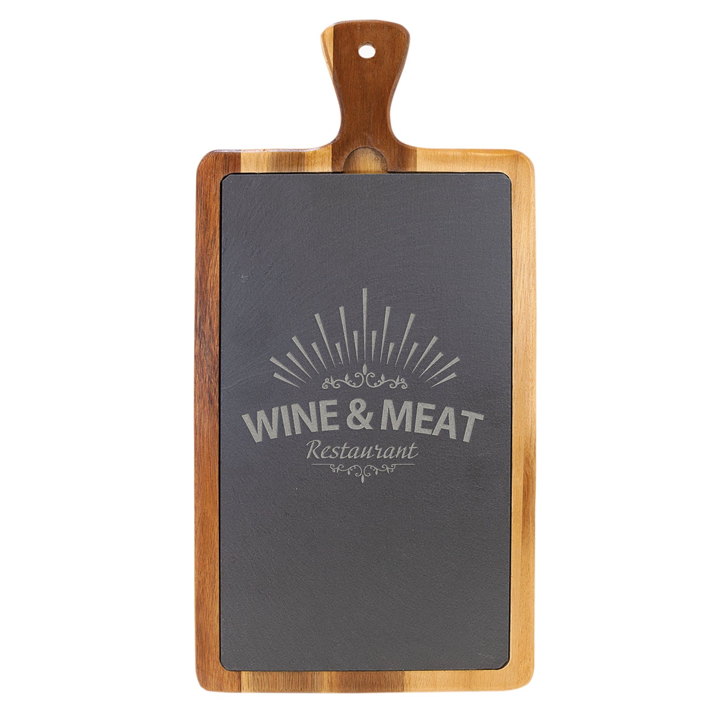 Acacia Wood/Slate Serving and Cutting Board with Handle