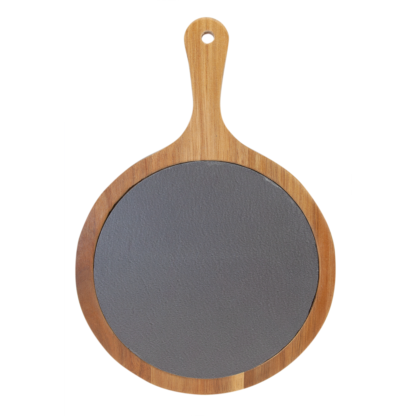 Round Acacia Wood/Slate Serving Board with Handle