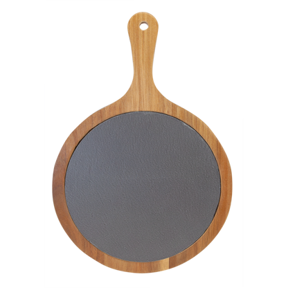 Round Acacia Wood/Slate Serving Board with Handle