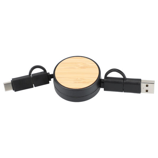 FSC® 100% Bamboo Retractable 5-in-1 Charging Cable