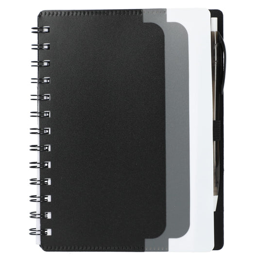 5" x 7" Recycled Dual Pocket Spiral Notebook w Pen