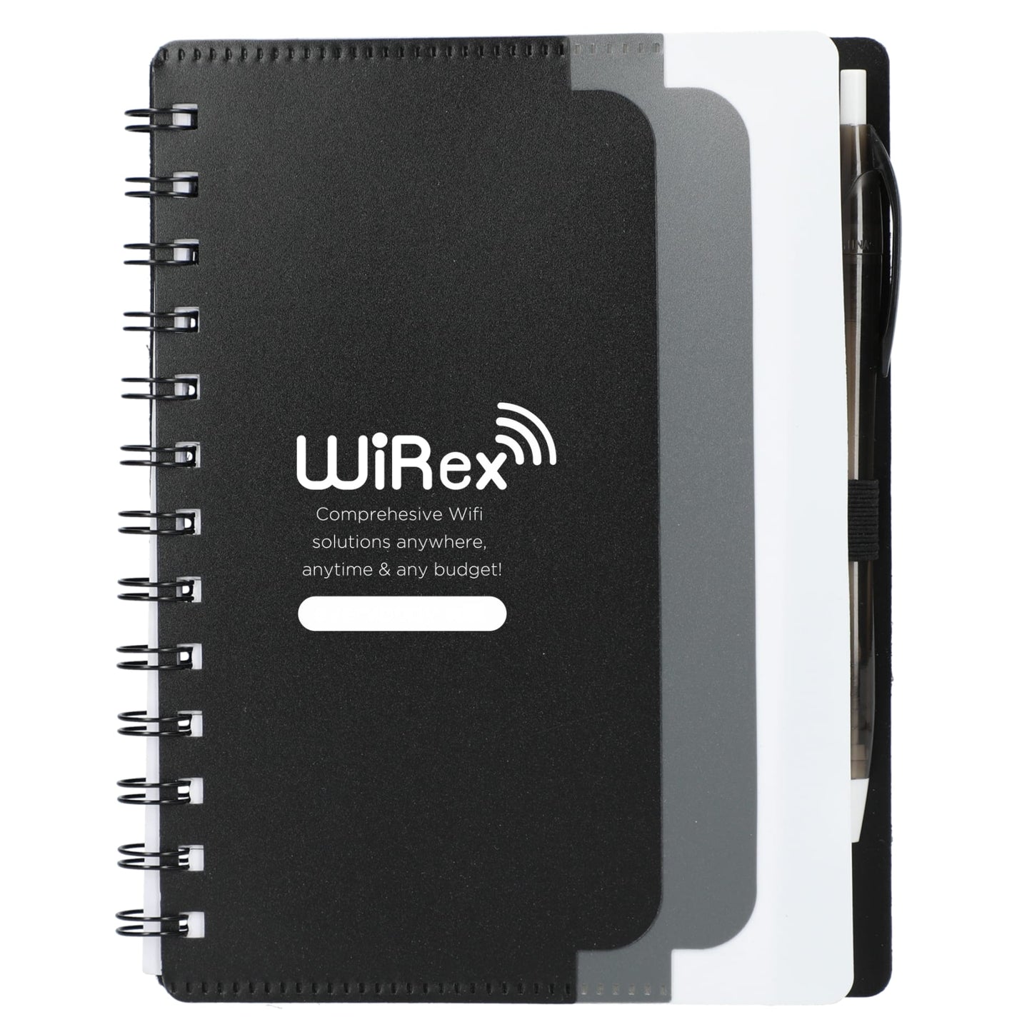 5" x 7" Recycled Dual Pocket Spiral Notebook w Pen