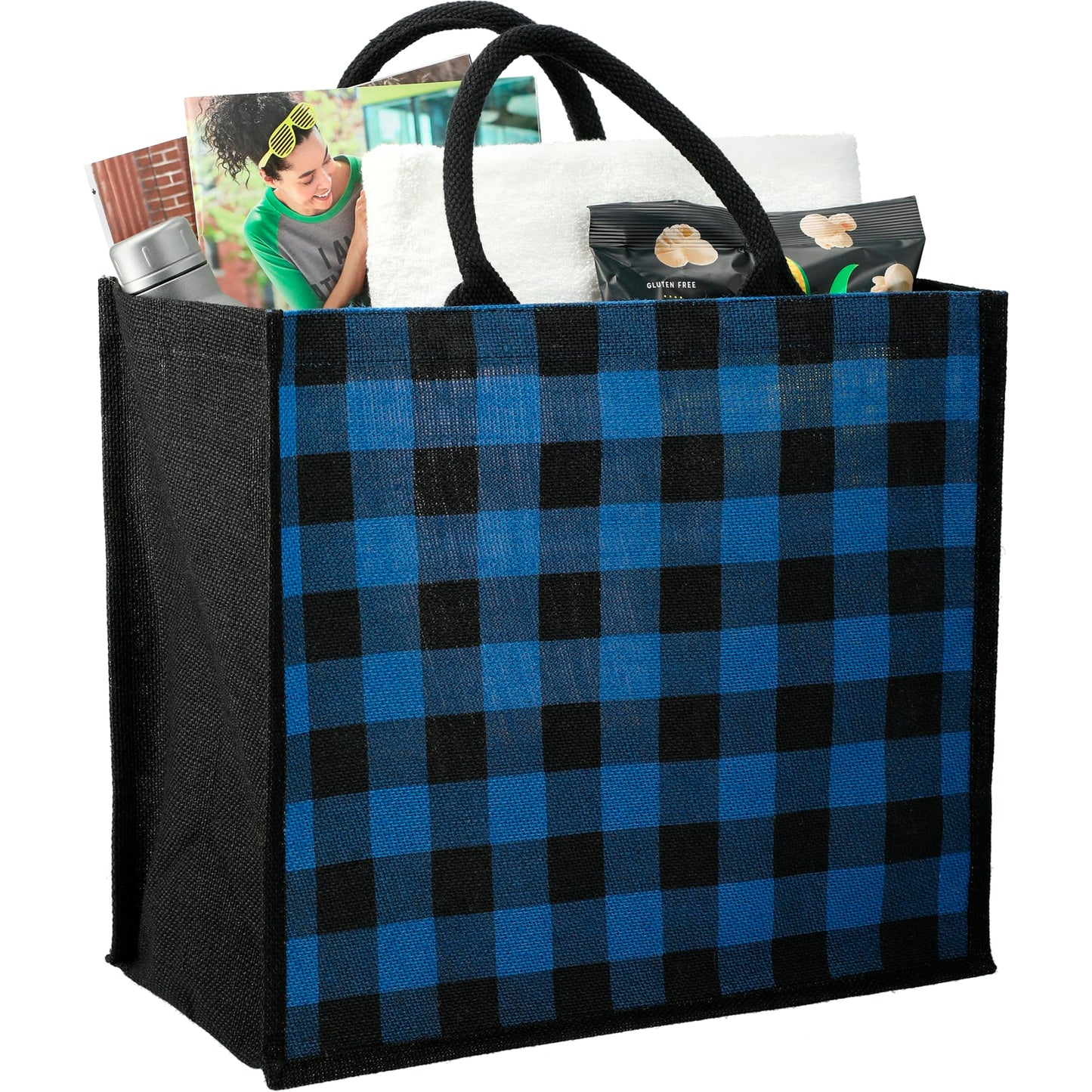 Buffalo Plaid Printed Jute Tote