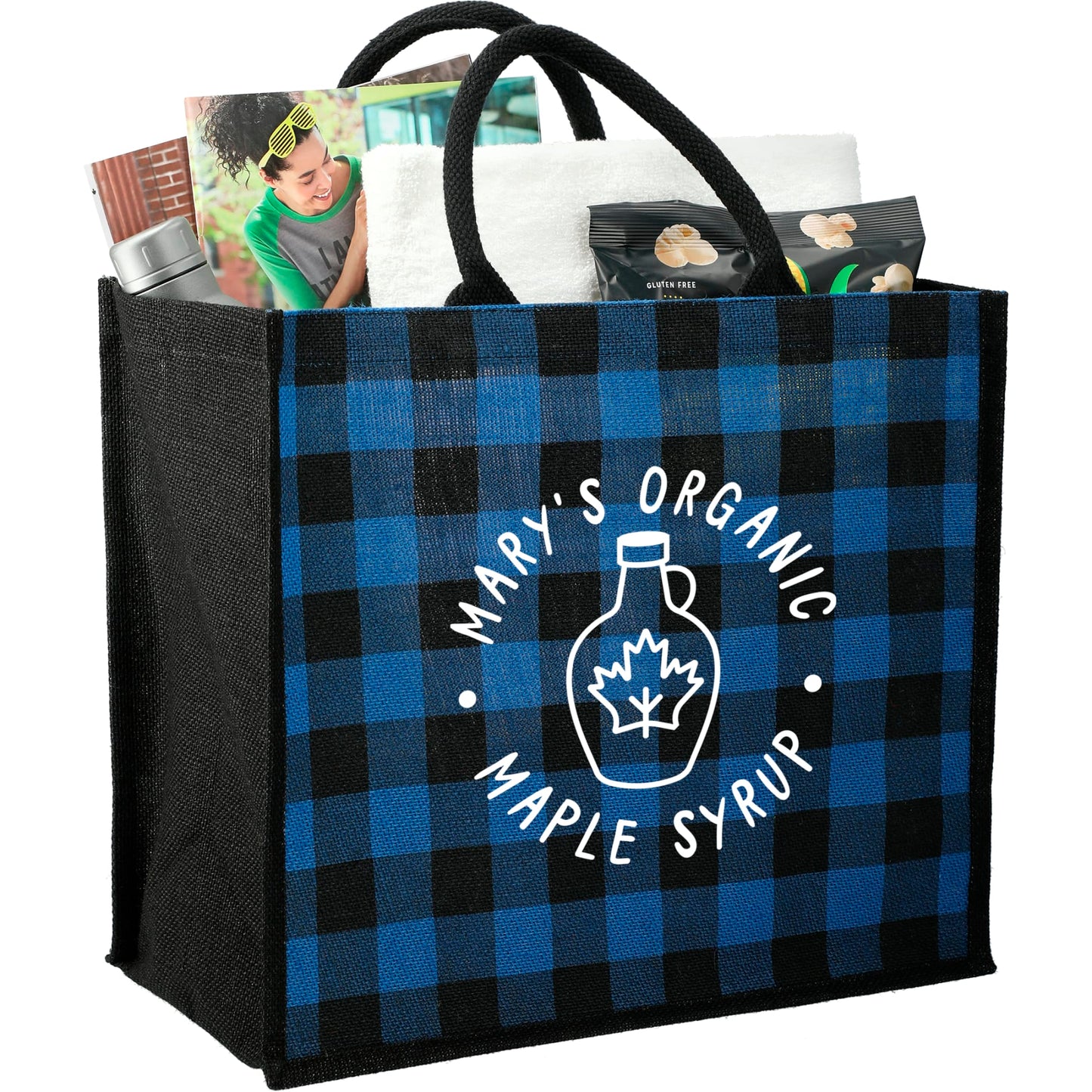 Buffalo Plaid Printed Jute Tote