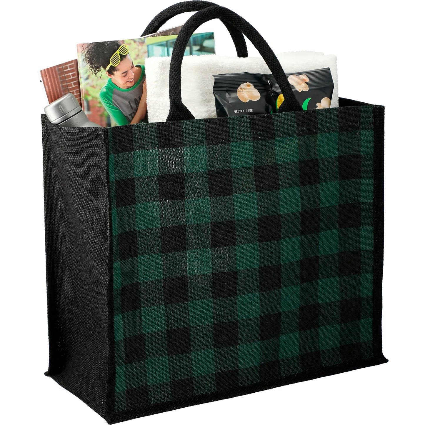 Buffalo Plaid Printed Jute Tote