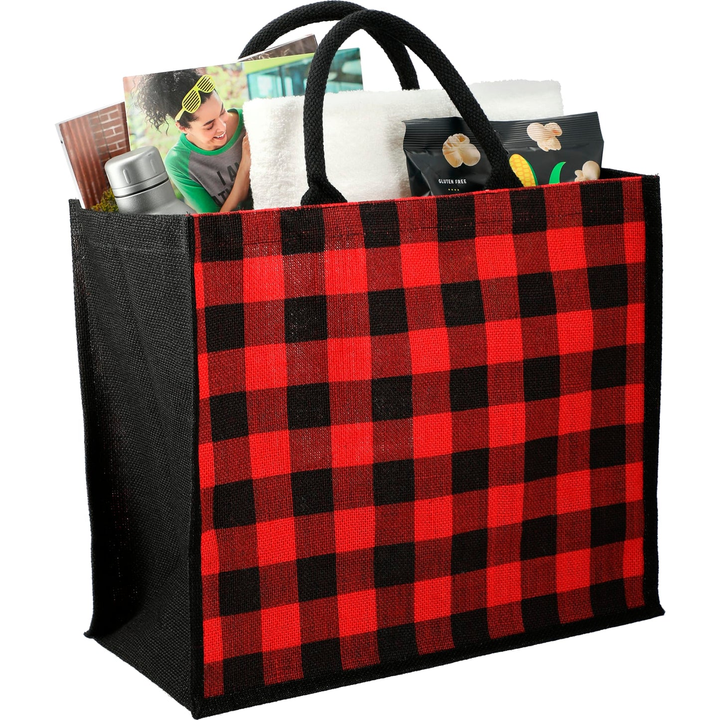 Buffalo Plaid Printed Jute Tote